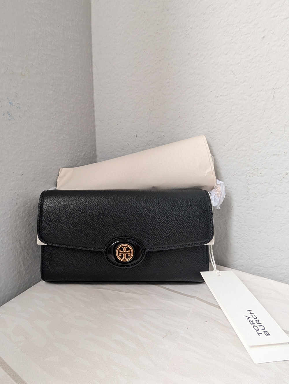 NWT Tory Burch Robinson Pebbled Leather Crossbody In Black
